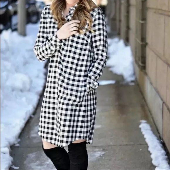 J. Jill Dresses & Skirts - Black and White Gingham Shirt Dress - Women